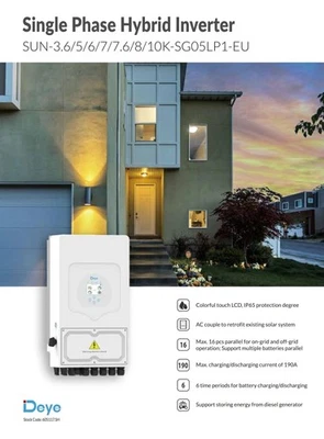 Deye 8000W Hybrid einphasig Solar Wechselrichter SUN 8K SG05 LP1 8KW WIFI - Bild 1 von 4