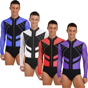 Mens Leotard Glitter Jumpsuit Open Crotch Bodysuit Contrast Color Glittery Gym - Picture 1 of 59