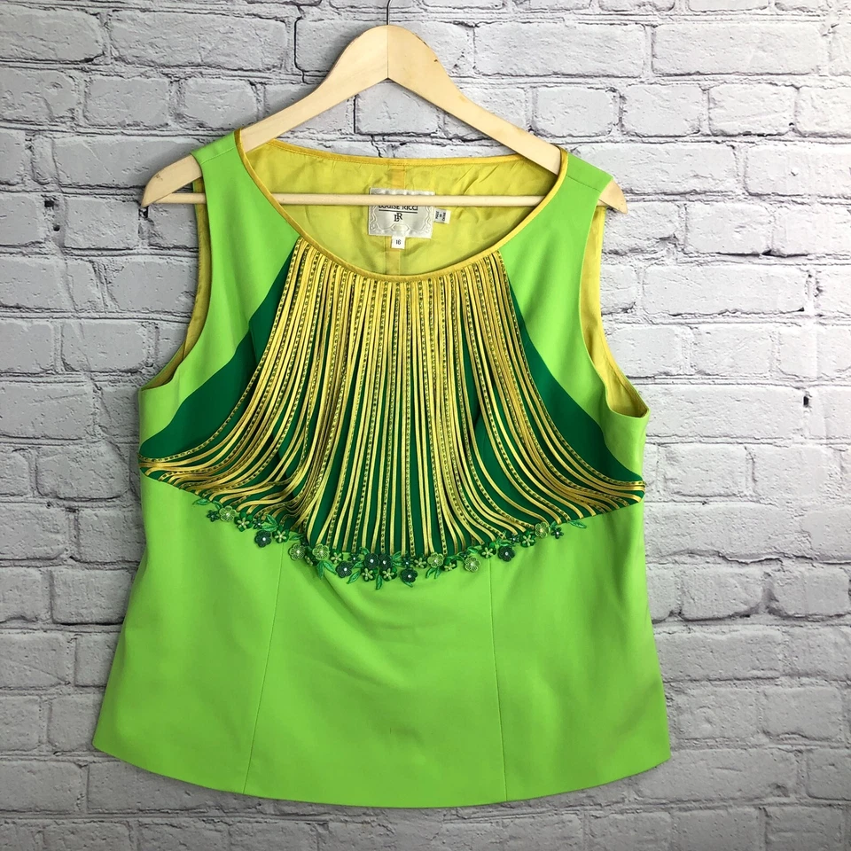 Blusa formal Louise Ricci LR Top Mujer 16 Sin mangas Verde Cuentas Flores Cremallera Foto 1 de 4
