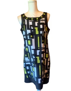 New Directions 10 petite sleeveless lined dress Black, White, Lime Great Shape - Picture 1 of 4