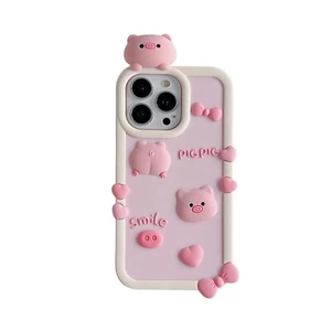 For iPhone 11 12 13 14 15 16 Pro Max Light Pink 3D Pig Soft Silicone Case Covers - Picture 1 of 19
