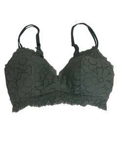 Aerie Wireless Lace Floral Design Bra Size 34D Green- Hook & Eye Closure - Picture 1 of 2