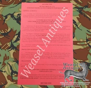 Op Banner British Army Northern Ireland Aide Memoire CS Smoke Baton Rounds Card - Picture 1 of 2
