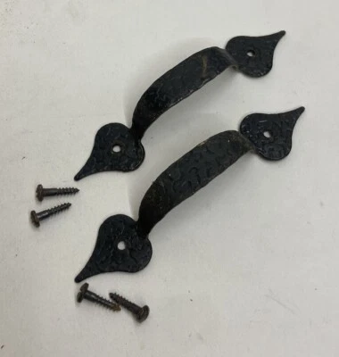2 BONS PUXADORES vintage 5" preto ferro forjado recuperado restauração com parafusos - Imagem 1 de 4