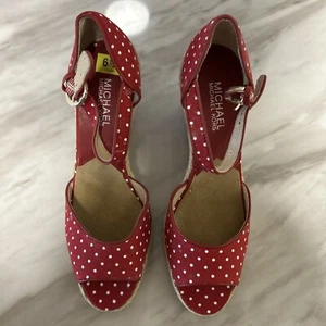 MICHAEL KORS Womens RED POLKA DOT WEDGE Sandals 6 1/2 - Picture 1 of 7
