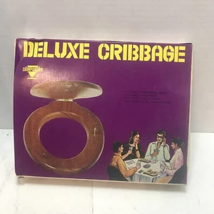VINTAGE CHAMPIONSHIP DELUXE CRIBBAGE BOARD HARDWOOD TOILET SEAT ORIGINAL BOX - Picture 1 of 7