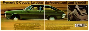 1972 RENAULT 15 Coupe Vintage Original Print AD 2 pages | Green car photo Canada - Picture 1 of 1