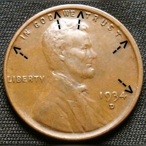 1934-D Off-Struck Error Lincoln Cent Wheat Penny 