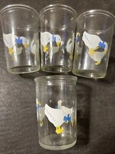 Vintage BAMA Jelly Jam Jar Patos Blancos Gansos Arcos Azules Conjunto de 4 Colección - Imagen 1 de 3