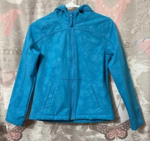 SO Girls Aquamarine Hooded Wind Rain Resistant Full Zip Jacket Size L(14) Lined - Picture 1 of 14