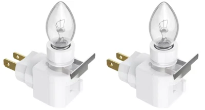 Lot of 2 White Plug In Night Light W/Bulb 4 Watt On/Off Switch W/ Rotating Base - Image 1 of 4