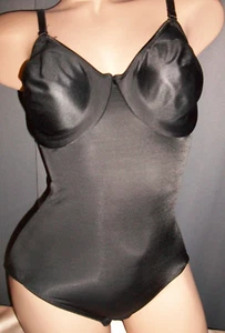 Vtg Black Nylon Spandex Bra Bodysuit Shaper Girdle 36C - Picture 1 of 5