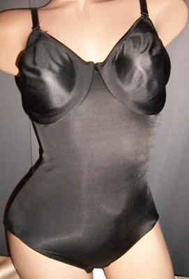 Vtg Black Nylon Spandex Bra Bodysuit Girdle 36 C - Image 1 of 4