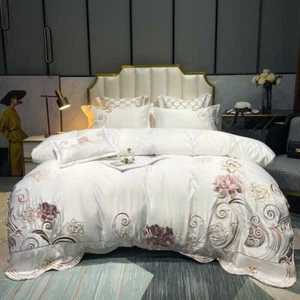 4pcs Bedding Set Luxury Cotton Embroidery Duvet cover bed skirt 2 pillowcases - Picture 1 of 9