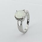 Size 7 - Oval White lab FIRE OPAL Ring with CZ 925 STERLING SILVER Rhodium #201