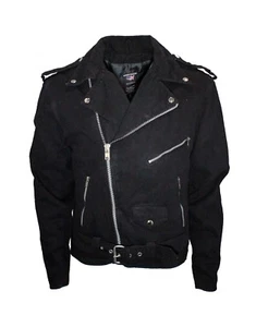 HERREN SCHWARZ DENIM KLASSISCH BIKER MOTORRAD MC JACKE REISSVERSCHLUSS TASCHEN. - Bild 1 von 4