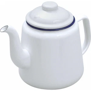 Falcon White Enamel Tea Pot w/ Handle & Lid 14cm Coffee Maker Kettle Coffee Pot - Picture 1 of 2