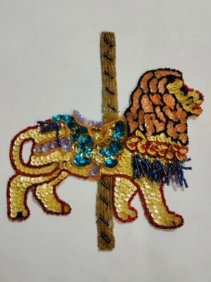 Vintage Sequin Lion Carousel Patch Applique Sew-On Glue-On - Image 1 of 4