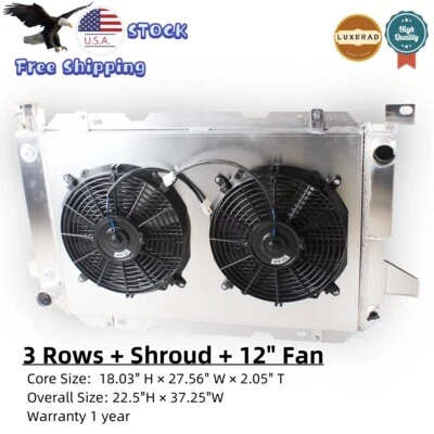 3Row Radiator Fan For 1985-1996 Ford F150 F250 F350 4.9L 5.8L 7.3L 7.5L -LUXERAD Foto 1 de 4