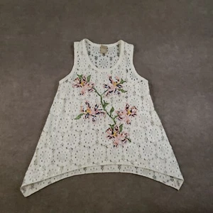 Pascal Millet Top Womens Size 38 Small White Sleeveless Lace Cross Stitched Tank - Picture 1 of 15