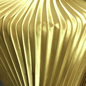 Solid Metallic Shiny Silky Stretchy Pleated Fabric Satin Cloth for Skirt Sewing - Picture 1 of 31