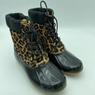 SAM EDELMAN CALDWELL Leather Faux Leopard Lace Up Duck Boots - Women's Sz 7M - Image 1 of 4