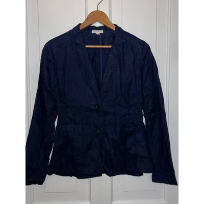 EILEEN FISHER Navy Linen Button Front Blazer Jacket Women's XS - Image 1 of 4