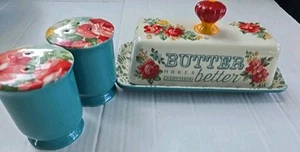 Pioneer Damen Blumen Salz und Pfefferstreuer mit Butterdose Set - Bild 1 von 7