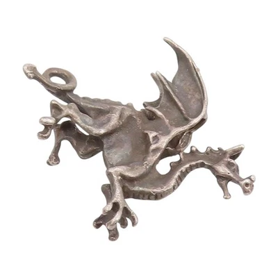 925 Sterling Silver Vintage Pendant Dark Tone Winged Dragon Figurine   PT25236 - Image 1 of 4