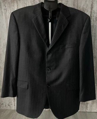 Burberry London 100% Worsted Wool Black Pinstripe 3 Button Suit Jacket Coat 44 S - Image 1 of 4