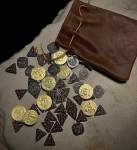 Metal Coins and Pouch for Tabletop RPG Board Games - 48 Dragon Coins Fantasy - Picture 1 of 5