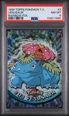 PSA 8 Venusaur #3 Topps Pokemon T.V. Rainbow Foil Card - Image 1 of 2