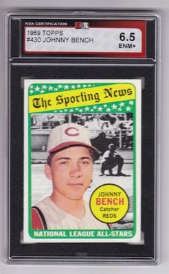 Johnny Bench 1969 Topps Baseball Card 430 Grade KSA 6.5 - Image 1 of 2