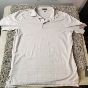 Peter Millar Summer Comfort Polo Shirt L White Striped Golf Preppy Palmetto Dune - Picture 1 of 7