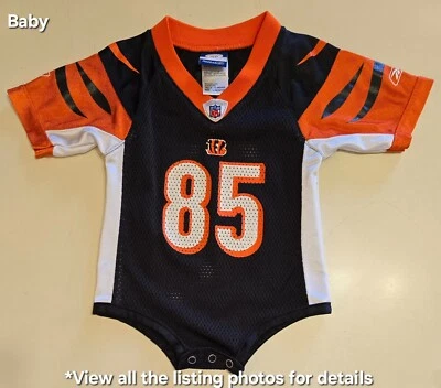 Camiseta de fútbol americano Chad Johnson #85 Cincinnati BENGALS Reebok 1 pieza bebé 12M Foto 1 de 4