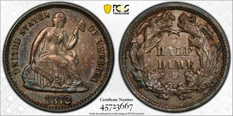 1872 PCGS AU55 H10C Seated Liberty Half Dime Cover