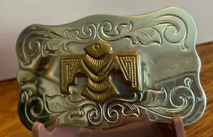 Vtg Chambers Belt Co. Silver Nickel Buckle W/Aztec Eagle Owned By Sonny Curtis - Picture 1 of 8