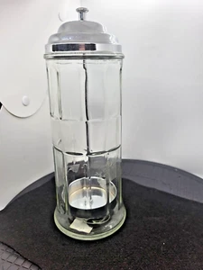 "Distributore di paglia in metallo sollevatore vetro trasparente vintage pesante con pannelli 11,5" - Foto 1 di 9