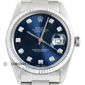 Rolex Mens Datejust Blue Diamond 18K White Gold Bezel Steel Watch Ref. 16014 - Picture 1 of 9