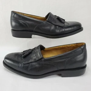 Sandro Moscoloni 8101 black leather wingtip kiltie tassel loafers Men's 10.5 D - Picture 1 of 11