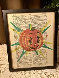 Framed Retro Halloween Art Printed on Vintage 1957 Dictionary Page #12 - Picture 1 of 3