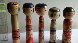 5 piece of traditional kokeshi set by famouse kokeshi artist from japan - Picture 1 of 24