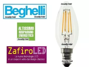 BEGHELLI LAMPADINA TRASPARENTE Oliva ZAFIRO FILO LED E14 4W 40W 2700k LUCE CALDA - Foto 1 di 1