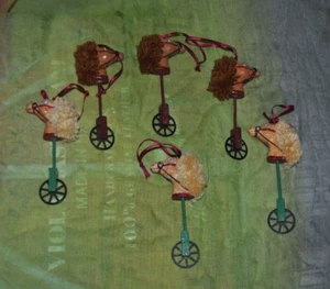 VTG S/6 Xmas Ornament UNICYCLE Hobby Horse/Pony Yarn Mane Moving Wheel 4.9" - Picture 1 of 2