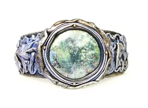 Adjustable Genuine Sculpted Eel Leather Bracelet-Enamel Stone - Picture 1 of 3