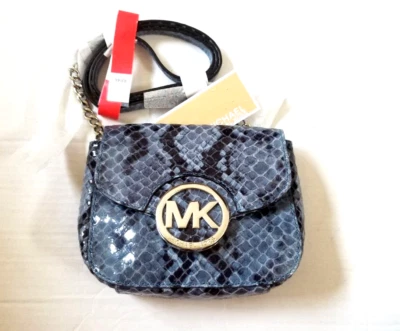 Bandolera pequeña azul denim con estampado de pitón Michael Kors Fulton nueva con etiquetas de Macys #2 Foto 1 de 4
