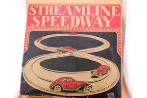 VINTAGE MARX STREAMLINE SPEEDWAY SPIELSET MIT ZWEI SELTENEN WINDUP-BUSSEN UND GLEISSEN - Bild 1 von 11