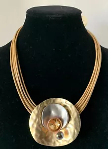 Love Ashley Necklace Choker NWT Dramatic Brutalist Hammered Goldtone Rhinestone - Picture 1 of 3