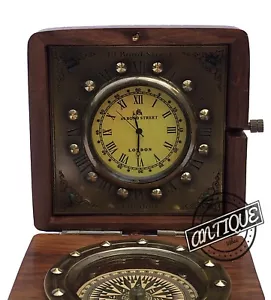 Antike Uhr Taschenuhr Messing Kompass Marine Nautisch Schreibtischuhr Tischdekor. - Bild 1 von 7