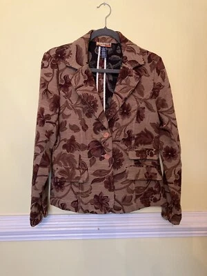 Blazer Havana Jacks Café Tapiz Chaqueta Beige/Borgoña Floral Talla 10 Bolsillos Foto 1 de 4